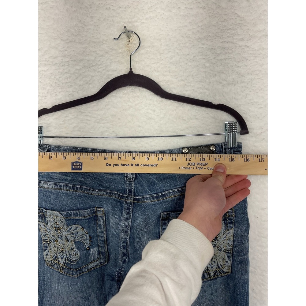 Rampage Women's Dark Wash Embellished Thick‎ Stitch Skinny Jeans, Size 11 - Picture 3 of 7
